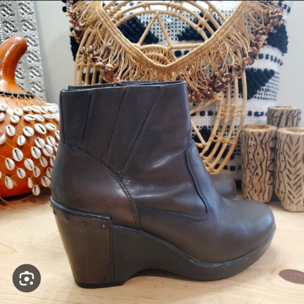 Dansko Brown Ankle Booties With Wedge Heel